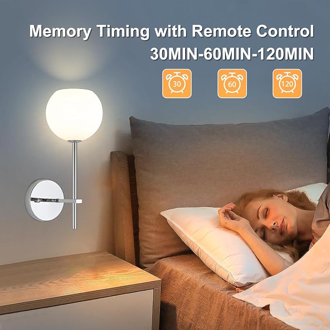 Chrome Battery Operated Wall Sconces Set of 2, Rechargeable Wireless Wall Lights - Image 4