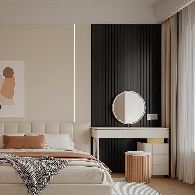 YLL YLL PVC Slat Wall Panel Peel and Stick 236"x 15.7" Faux Black Wood Grain - Image 5