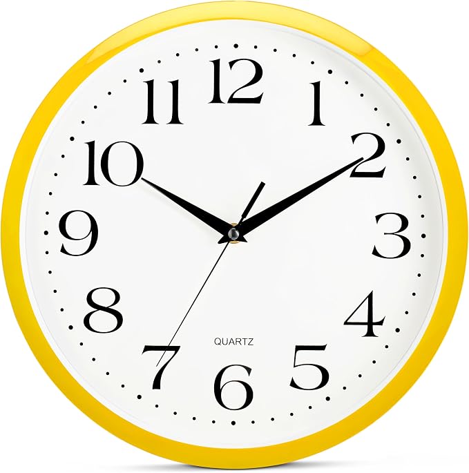 Bernhard Products Yellow Wall Clock 12 inch Silent Non Ticking Battery Operated by BernhardProducts