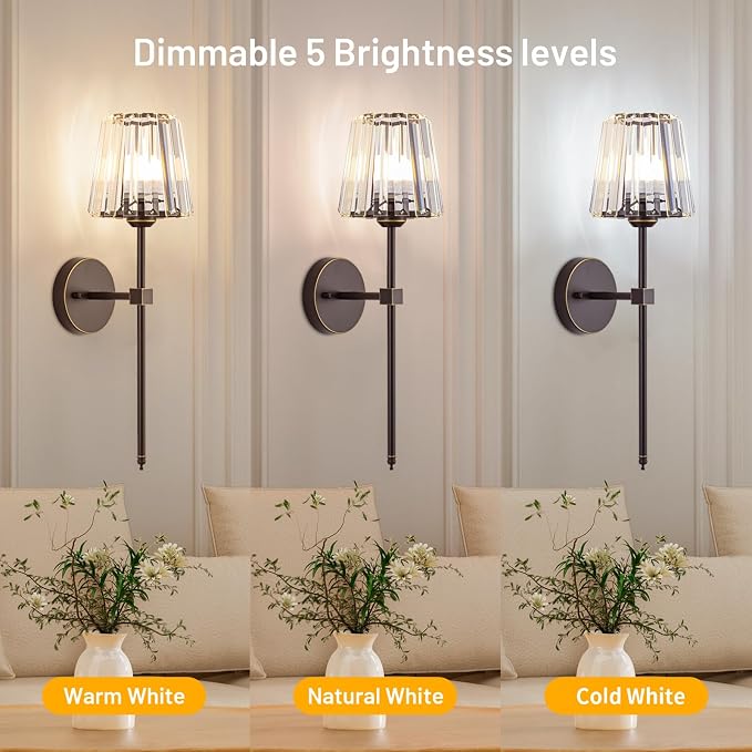 Crystal Battery Operated Wall Sconces Set of 2, 12 RGB and 3CCT Dimmable Wall - Image 6