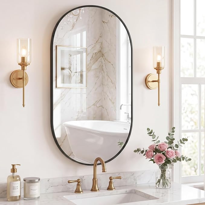 DUMOS 24" x 36" Oval Bathroom Mirror, Tempered Glass, Morden Vanity Mirror - Image 2
