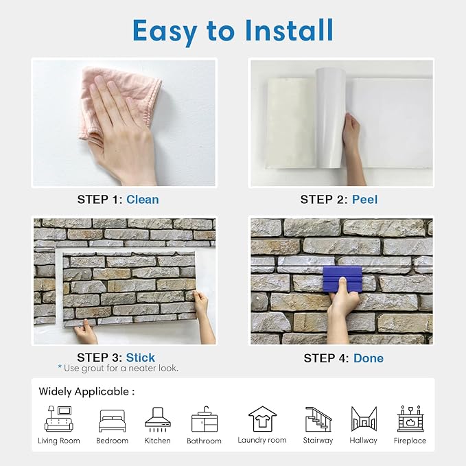 COMSTICKC 3D Stone Wall Panel Peel and Stick, DIY Lightweight PVC Stone Brick - Image 8