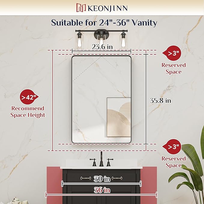 Keonjinn Black Bathroom Mirror for Vanity, Tempered Glass, Anti-Rust - Image 5