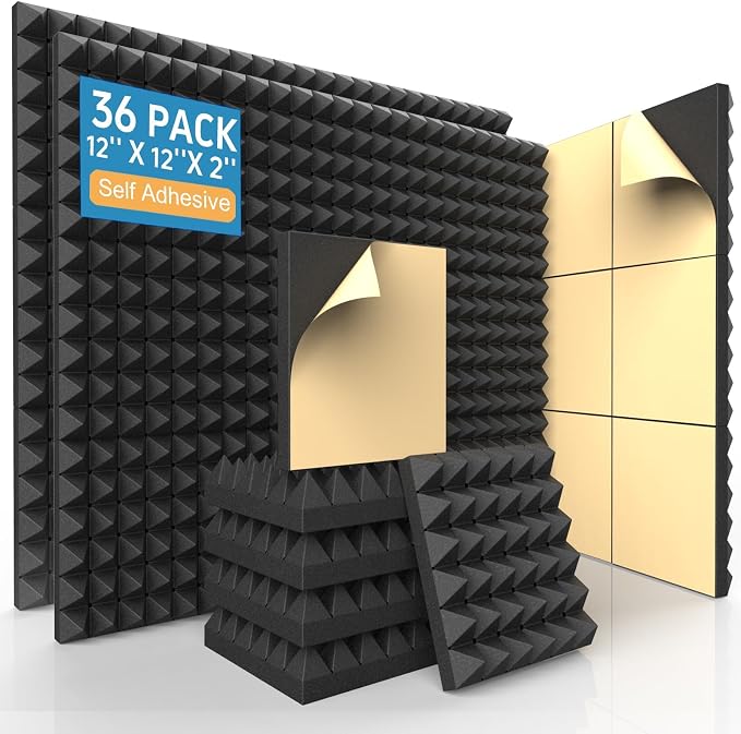 36 Pack Self-Adhesive Acoustic Foam Panels, Fire Resistant Soundproof Wall by AUSLET