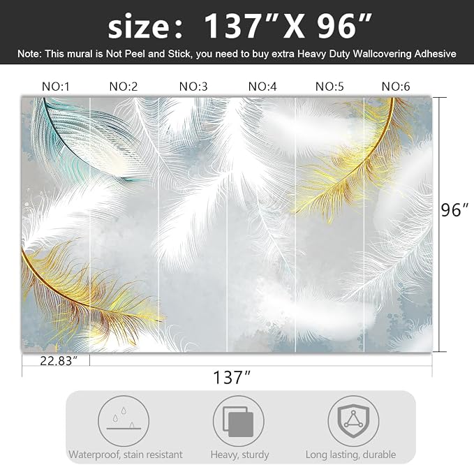 -Gold Modern Feather Fabric Wallpaper Living Room Bedroom Bathroom Large Wall - Image 4