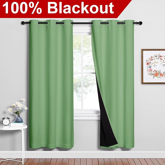 NICETOWN 100% Blackout Window Curtain Panels, Forest Green, 2 Pieces, 42-inch - Image 2