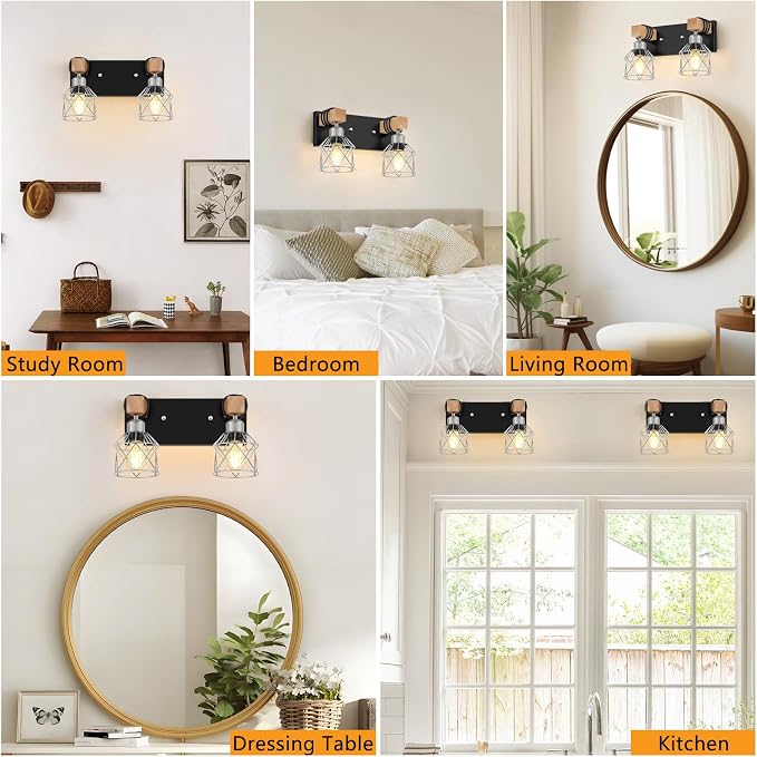 FadimiKoo Farmhouse Bathroom Light Fixtures, Rustic 2-Light Wood Vanity Lights - Image 6