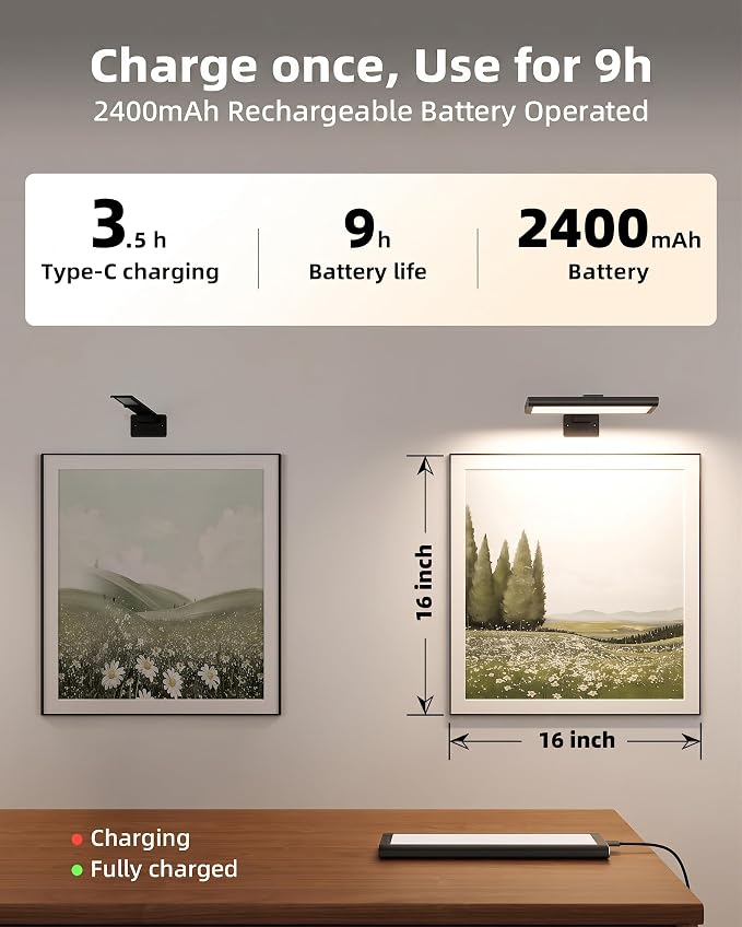 EZVALO Picture Light for Wall, Rechargeable 2400mAh Battery Lights Wireless - Image 3
