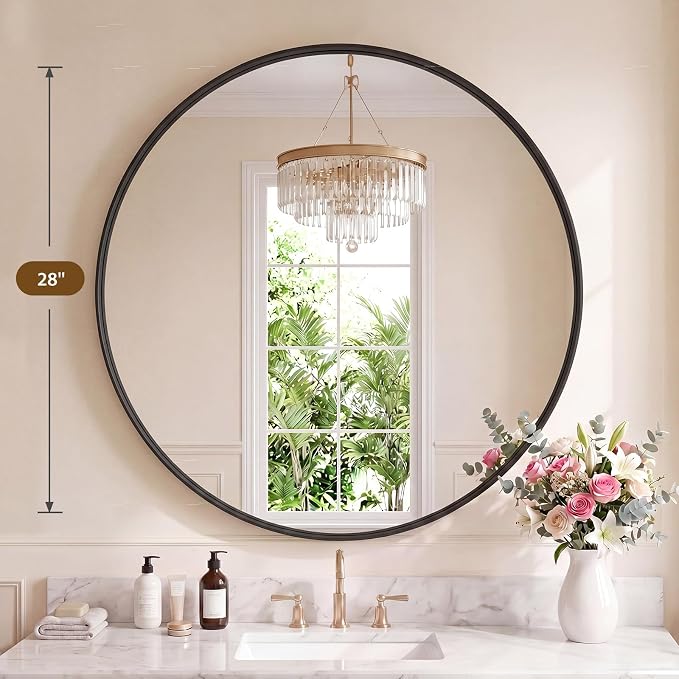 NEWBULIG 28-Inch Round Wall Mirror, Bathroom Wall Circle Mirror - Image 2