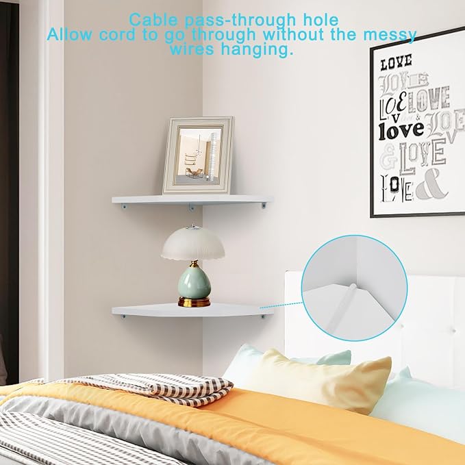 Corner Wall Shelves Set of 2, Rustic Wood Corner Floating Shelves - Image 5