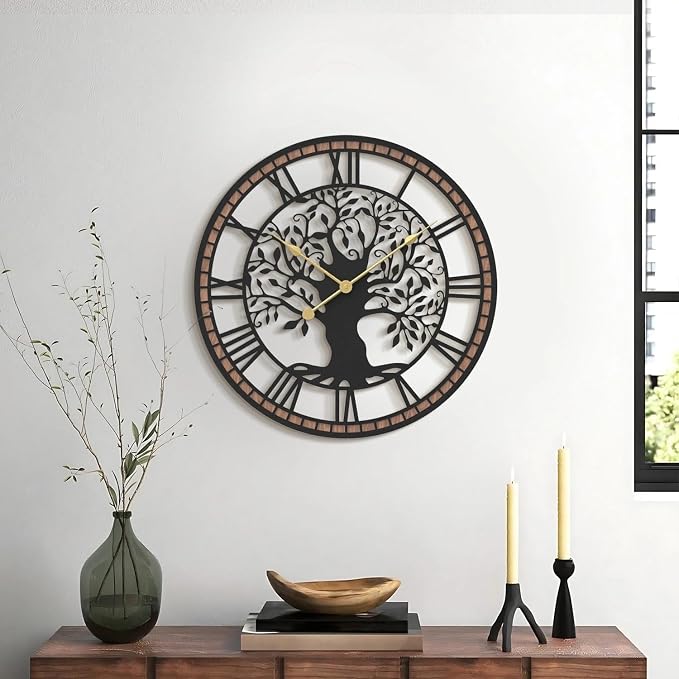 Micasso Wall Clocks Battery Operated: 18Inch Farmhouse Tree of Life Metal - Image 6
