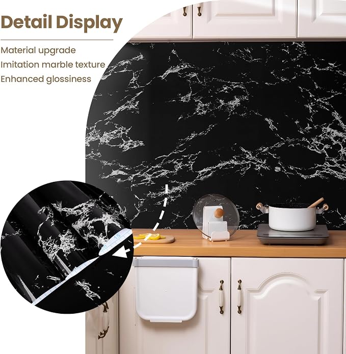 practicalWs Glossy Marble Wall Paper Granite Black/Grey Kitchen Countertop - Image 3