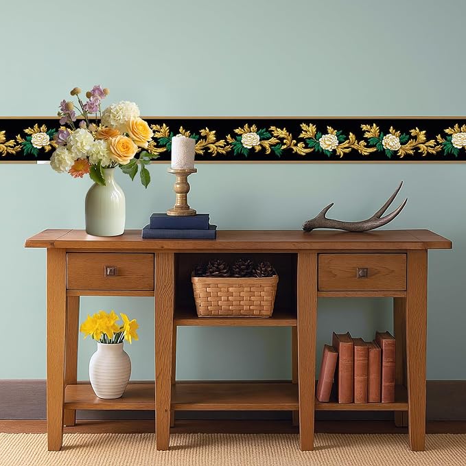 Baroque Floral Wallpaper Border 196x4 Inch Removable Wall Border Peel and Stick - Image 6
