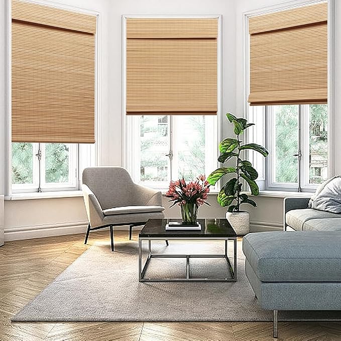 SEEYE Cordless Bamboo Roman Shades, Roll Up Blind Privacy Shade - Image 7