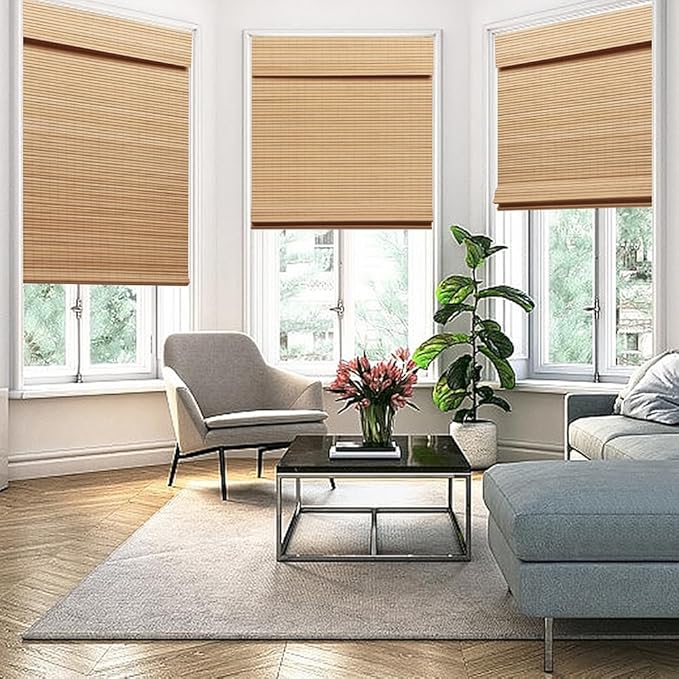 SEEYE Cordless Bamboo Roman Shades, Roll Up Blind Privacy Shade - Image 7