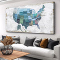 Wall Decor Map Canvas Wall Art for Wall Decoration Wood Background USA Canvas by ZEYDRT