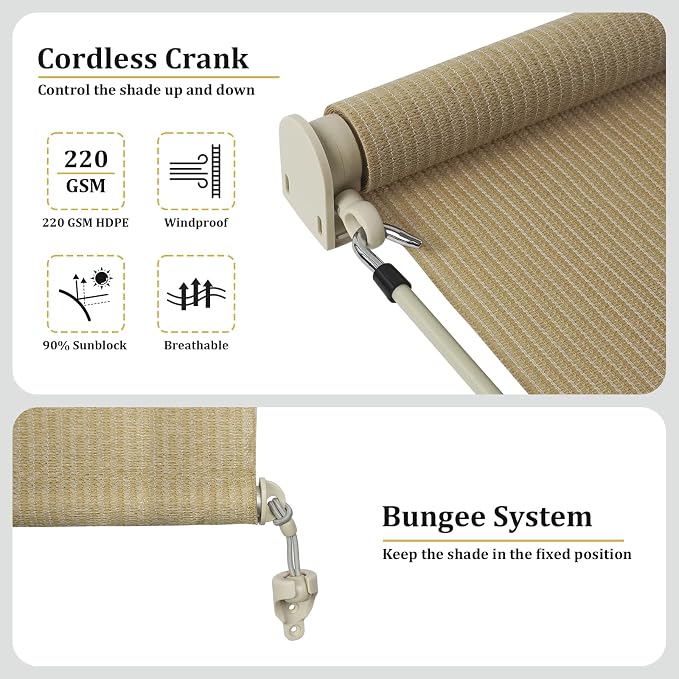 Shade&Beyond Custom Size Outdoor Roller Shades Cordless Patio Roll Up Blinds - Image 6