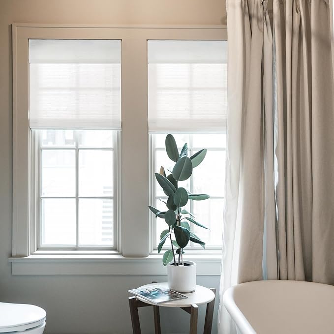 TWOPAGES Natural Woven Motorized Roman Shades, Custom Remote Control Bamboo - Image 2