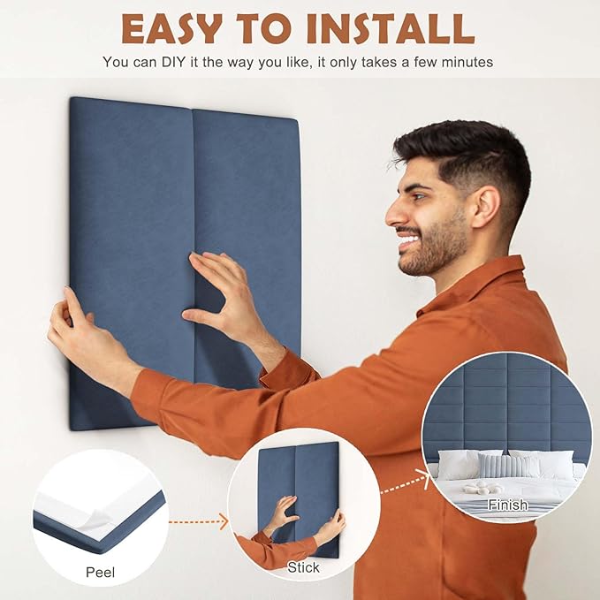 IFNOW Wall Mounted Upholstered Headboard Queen, 3D Peel and Stick Soundproof - Image 5