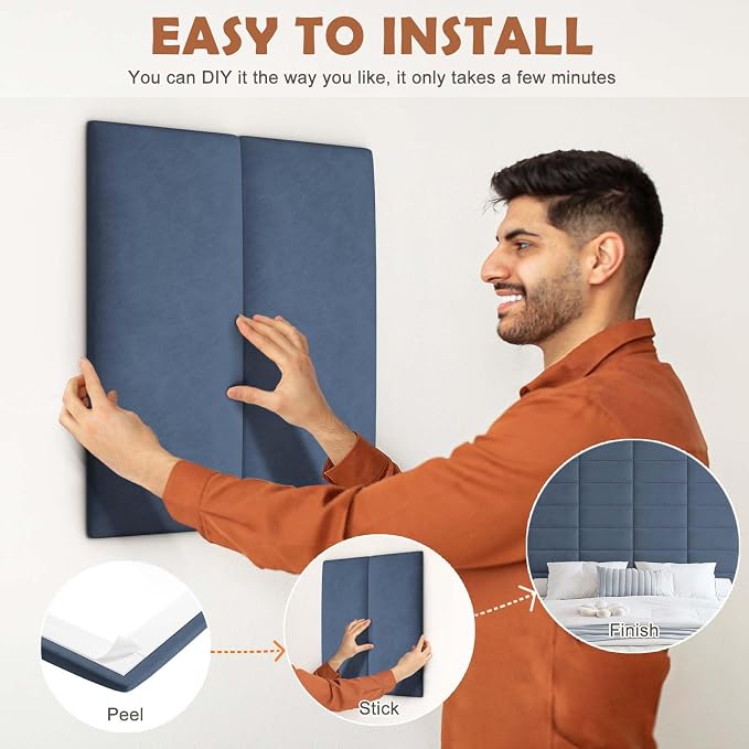 IFNOW Wall Mounted Upholstered Headboard Full, 3D Peel and Stick Soundproof - Image 5