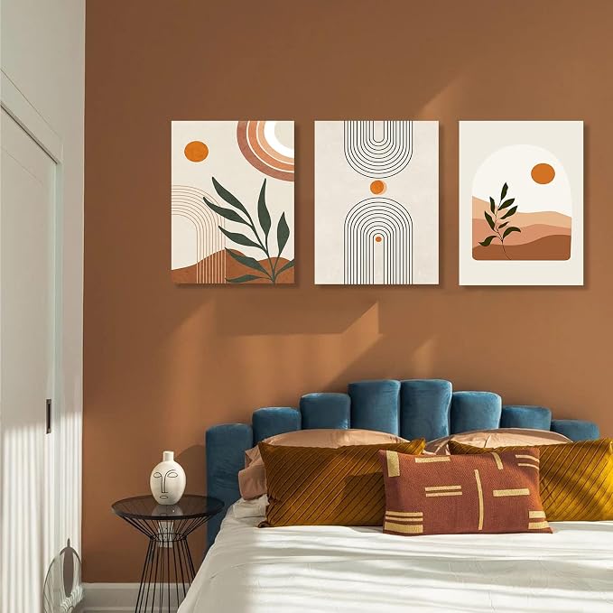Boho Wall Art Set of 3, MidCentury Modern Wall Prints Framed Canvas Paintings - Image 3
