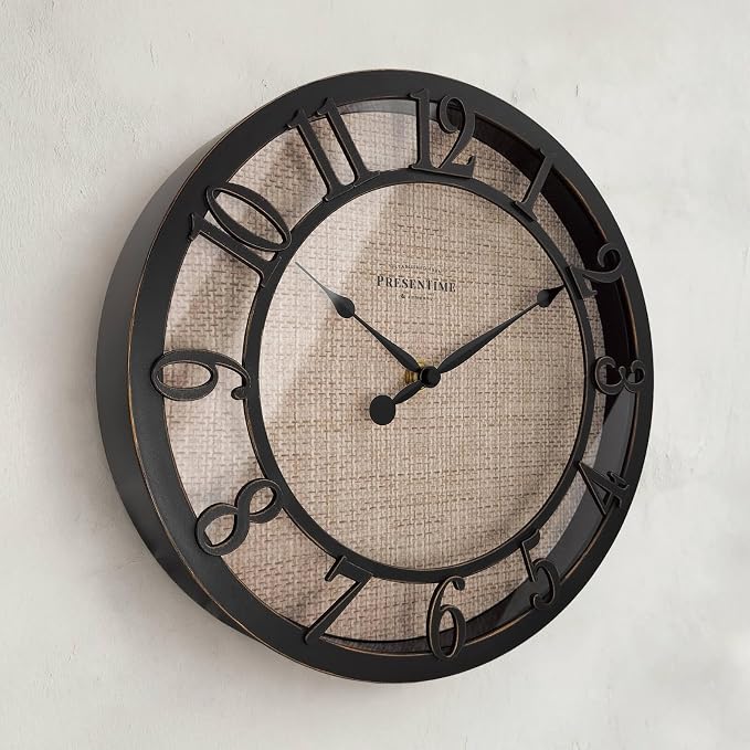 Presentime & Co 10" Farmhouse Series Wall Clock, Cottage Style, Faux Burlap - Image 3