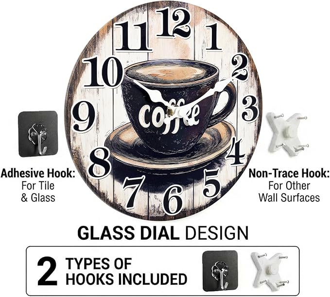 Large Kitchen Clock Decor, Decorative Coffee Wall Clocks Battery Operated - Image 5