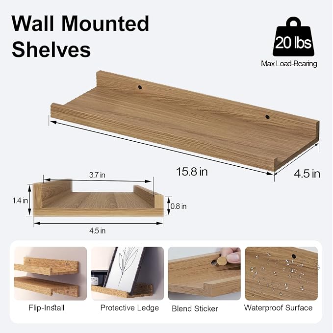 Floating Shelves for Wall Decor, Wall Mounted Wood Storage Shelf for Bedroom - Image 3
