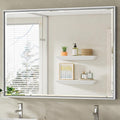 40 x 30 Silver Bathroom Mirror, Large Beveled Silver Bathroom Vanity Mirror by QUEENFUN