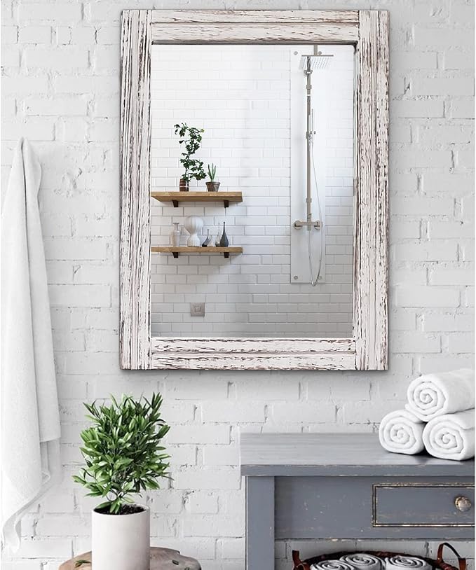 AAZZKANG Large Wall Mirrors 26"x18" Rustic Wood Mirror Rectangle Decorative - Image 4
