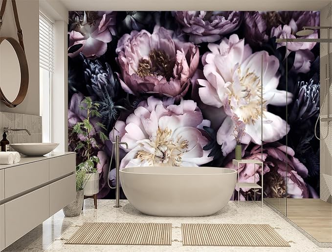XMPMBM-Purple Peony Floral Fabric Wallpaper Living Room Bedroom Bathroom Wall - Image 2