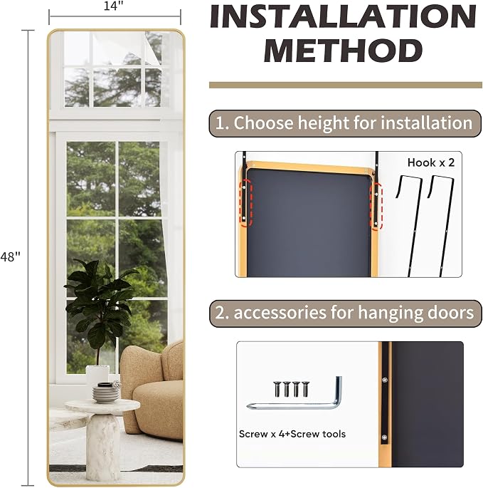 Full Length Door Mirror 14x48, Metal Frame - Image 7