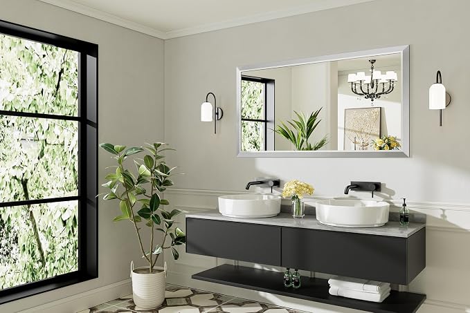 55x30 Inch Brushed Silver Bathroom Mirror - Image 8