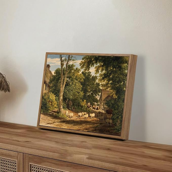 OIQArtOIQ Vintage Framed Wall Art Rural Farm Scene Canvas Art Prints - Image 5