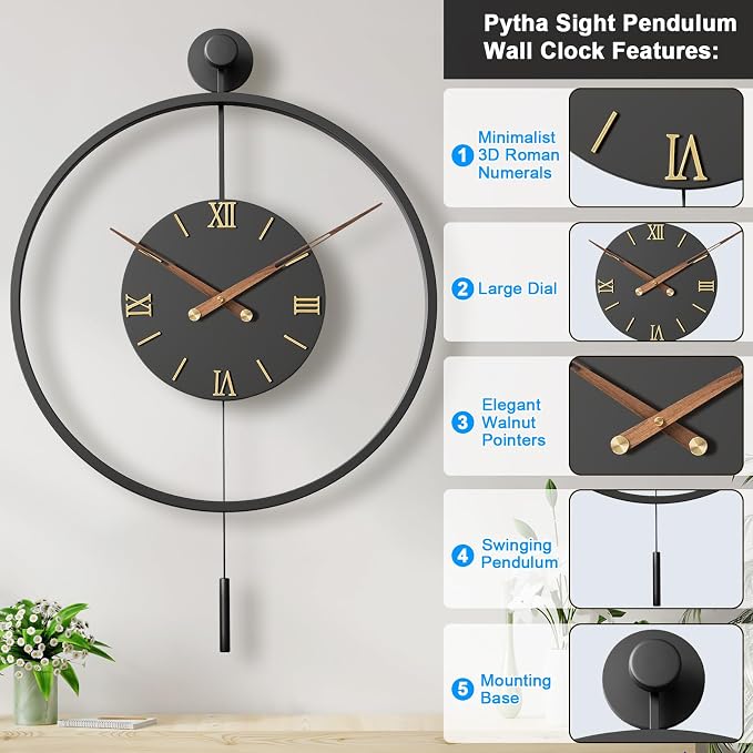 34.6×24 Inch Large Modern Decorative Oversized Pendulum Wall Clocks - Image 2