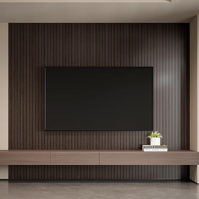YLL YLL PVC Slat Wall Panel Peel and Stick 236"x 15.7" Faux Smoked Wood Grain - Image 4