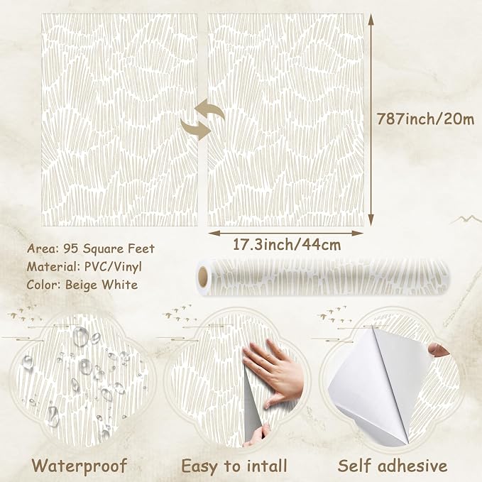 Theper Beige Striped Wall Paper Peel and Stick Wallpaper Modern 17.3"×787" Boho - Image 3