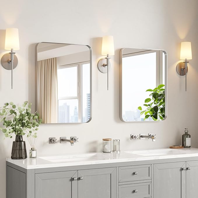 USHOWER Brushed Nickel Bathroom Mirrors 22"x30" 2 Pack, Rounded Corner by USHOWER