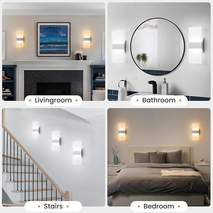 Modern LED Wall Sconces Set of Two, 12 Inch Indoor Dimmable Brushed Nickel Wall - Image 7