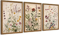 WRFON Botanical and Flower Canvas Wall Art, Framed Wildflower Wall Art Set of 3 by Unknown