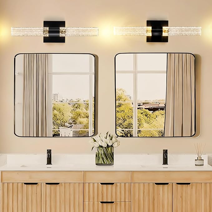 Black Modern LED Wall Sconces Set of Two 3000K-6000K Crystal Bathroom Sconce - Image 9