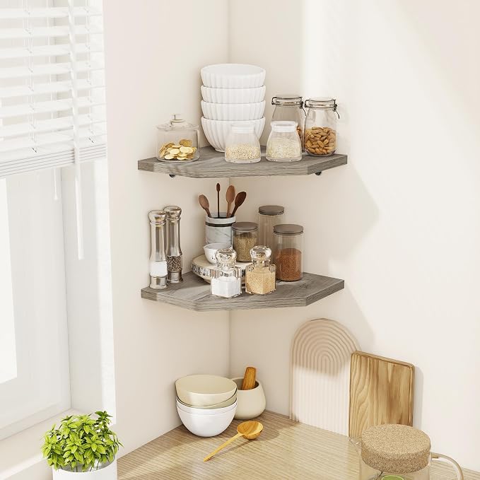Corner Shelves 4-Pack for Bathroom & Kitchen, Space-Saving Floating Corner Wall - Image 2