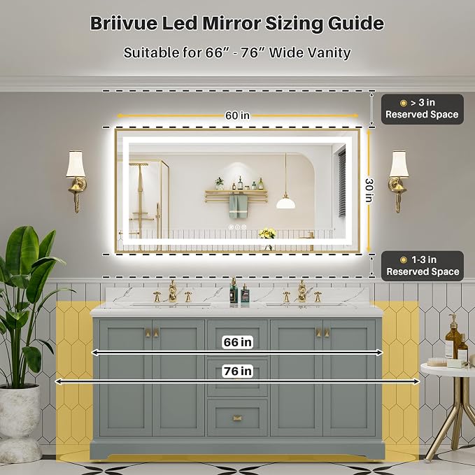 60x30 Inch LED Bathroom Mirror - Image 3