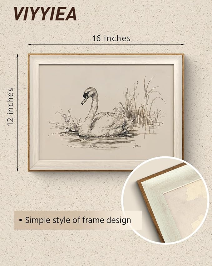VIYYIEA Framed Wall Art for Living Room, Elegant Swan Pencil Sketch Canvas - Image 5