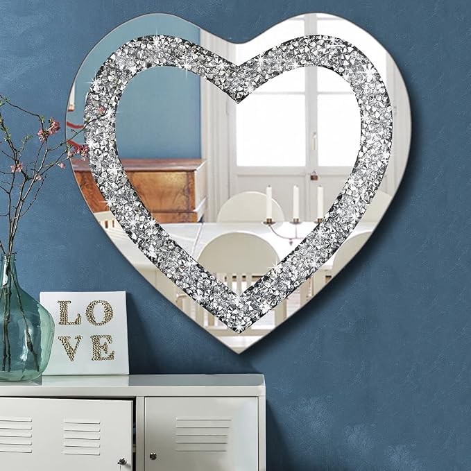 DMDFIRST Crystal Crush Diamond Heart Shaped Silver Mirror - Image 2