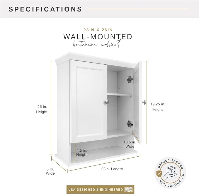 MCS 23x26 White Medicine Cabinet Organizer, Wall Mounted Bathroom Cabinet - Image 2