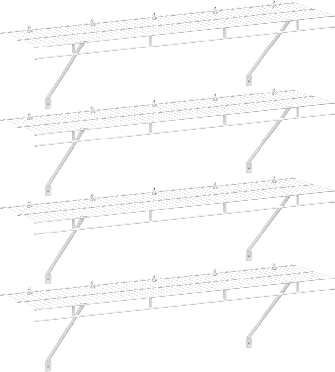 HAUSHOF Closet Shelves Wall Mounted 4-Pack, 4 ft x 12in White Wire Shelving by HAUSHOF