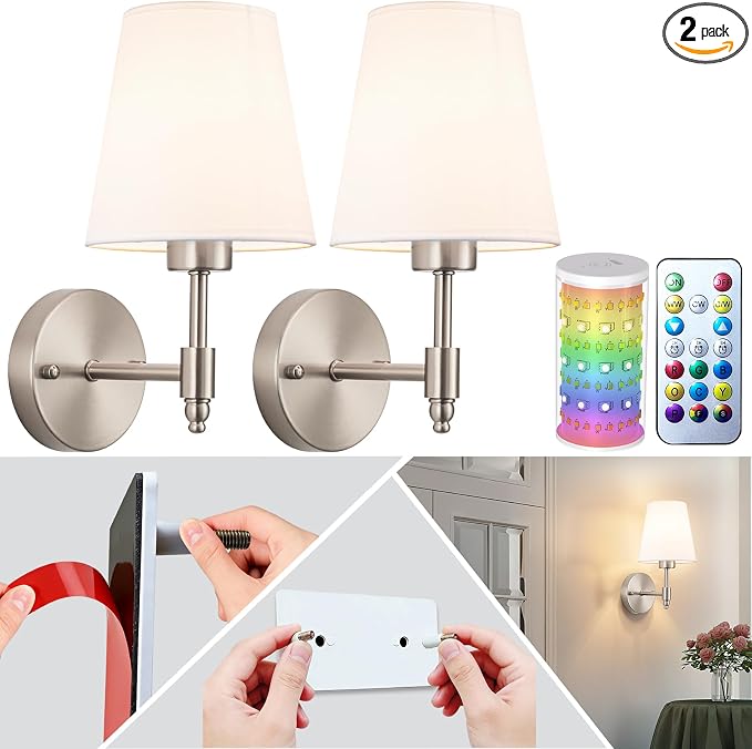 Peel and Stick Wall Sconces, Stick On Wall Sconce Set of 2, Battery Operated by SlywiseLLC
