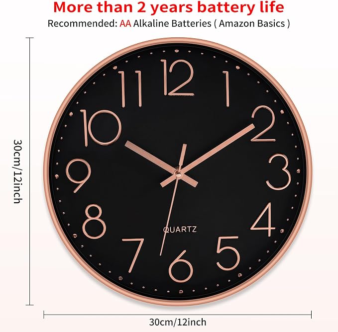 Foxtop Modern Wall Clock 12 Inch Non-Ticking Silent Battery Operated Round - Image 2