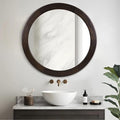 Round Mirrors 24 Inch, Wood Vanity Wall Rustic Mirror by Culer